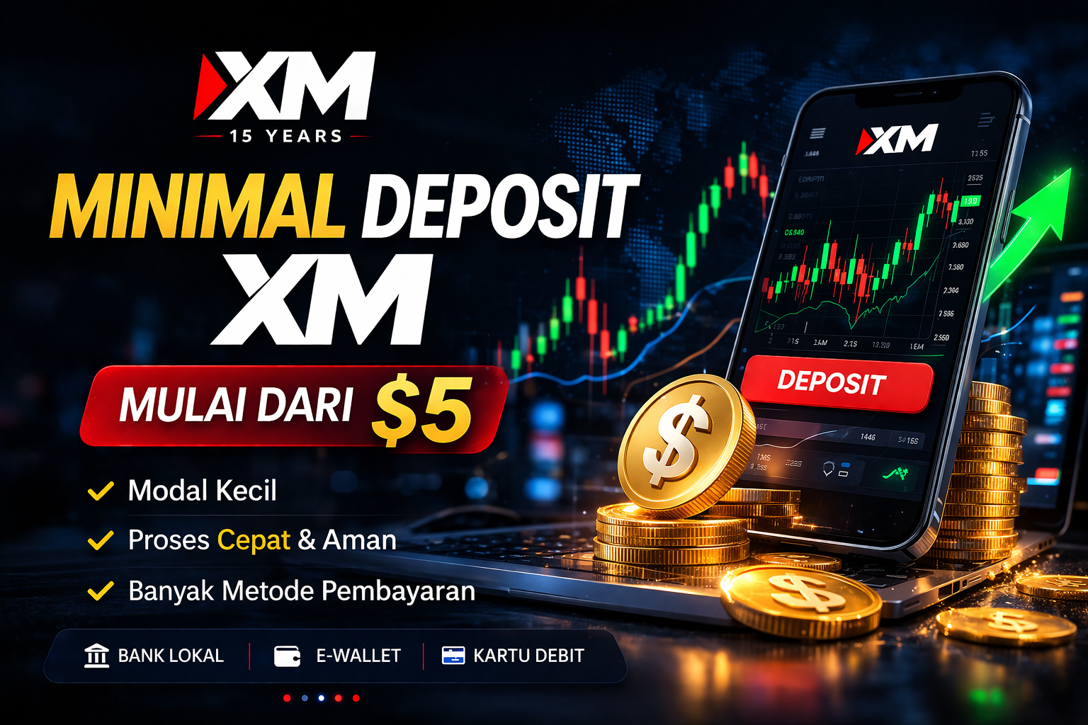 Minimal deposit di XM mulai dari $5 untuk akun trading forex